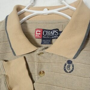 Vintage Chaps Ralph Lauren Waffle Grid Polo Shirt Mens 2XL XXL Brown Long Sleeve